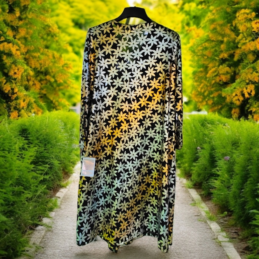 LULAROE Elegant Sarah Metallic Gold Floral Ombre Cardigan Duster